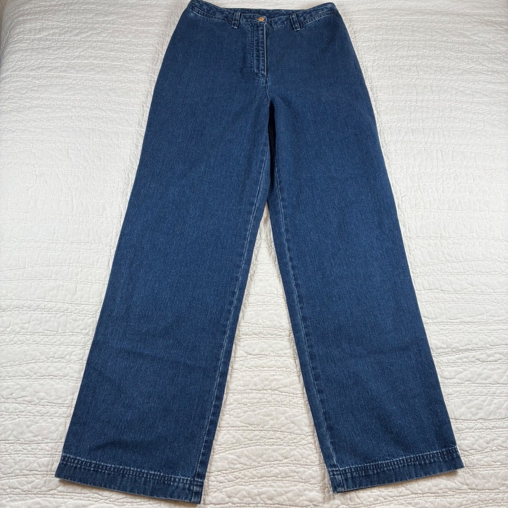 Lauren Ralph Lauren Jeans 8 Blue Wide Leg Hi Rise Cotton Denim Trouser Quiet Lux
